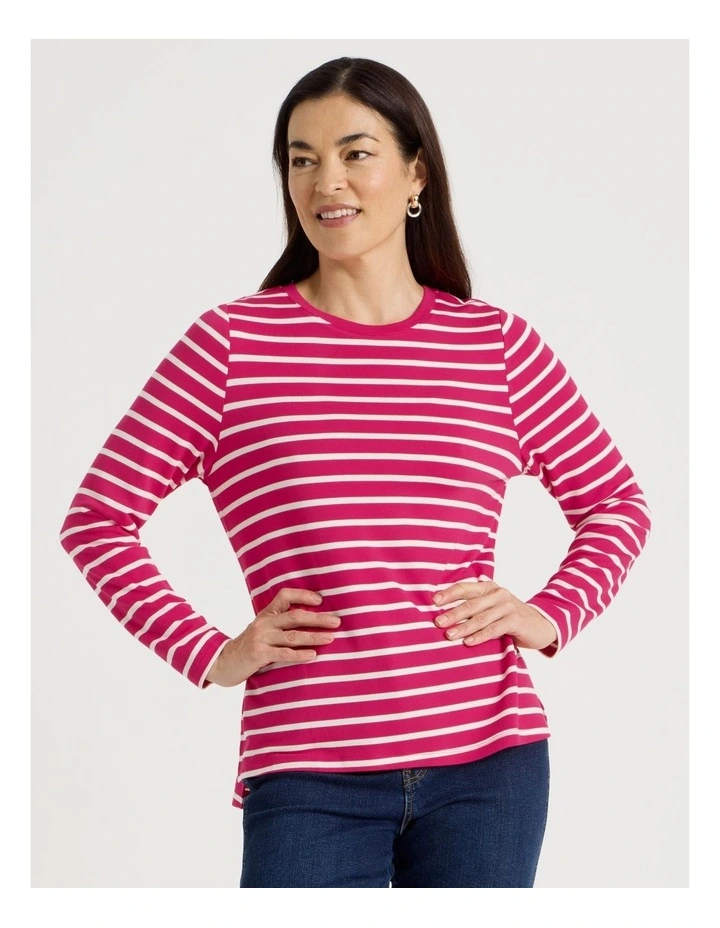 Long Sleeve Layering Tee in Hot Pink/Ivory Stripe image 3