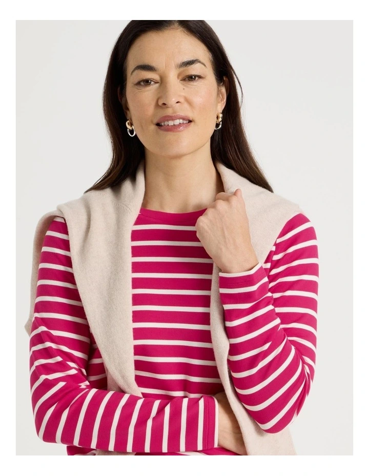 Long Sleeve Layering Tee in Hot Pink/Ivory Stripe image 4