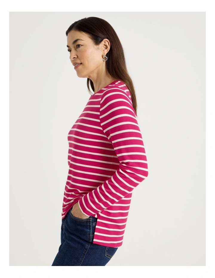 Long Sleeve Layering Tee in Hot Pink/Ivory Stripe image 5
