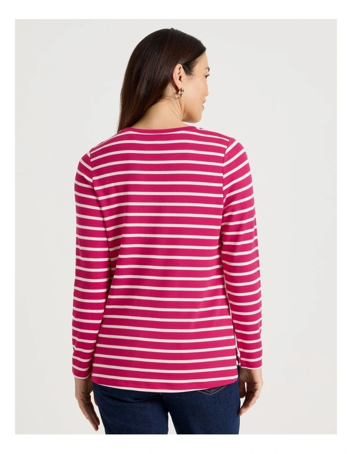 Long Sleeve Layering Tee in Hot Pink/Ivory Stripe image 6