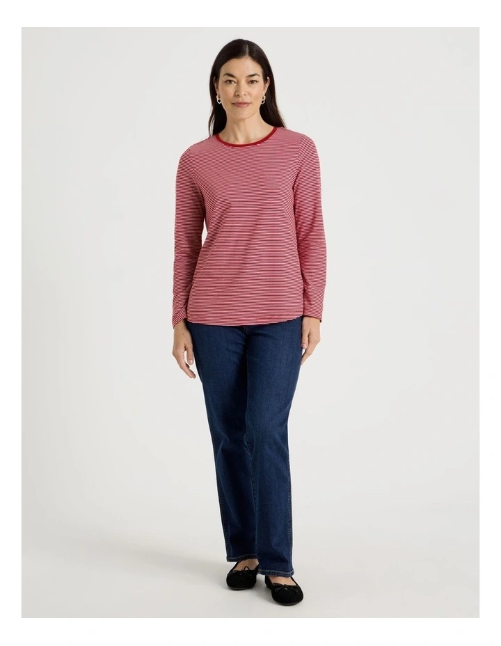 Long Sleeve Wardrobe Staple Tee in Red/Ivory Stripe image 2
