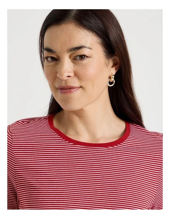 Long Sleeve Wardrobe Staple Tee in Red/Ivory Stripe image 4