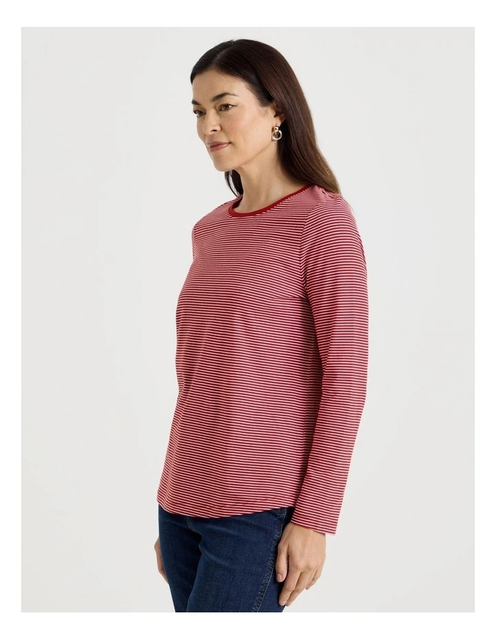 Long Sleeve Wardrobe Staple Tee in Red/Ivory Stripe image 5