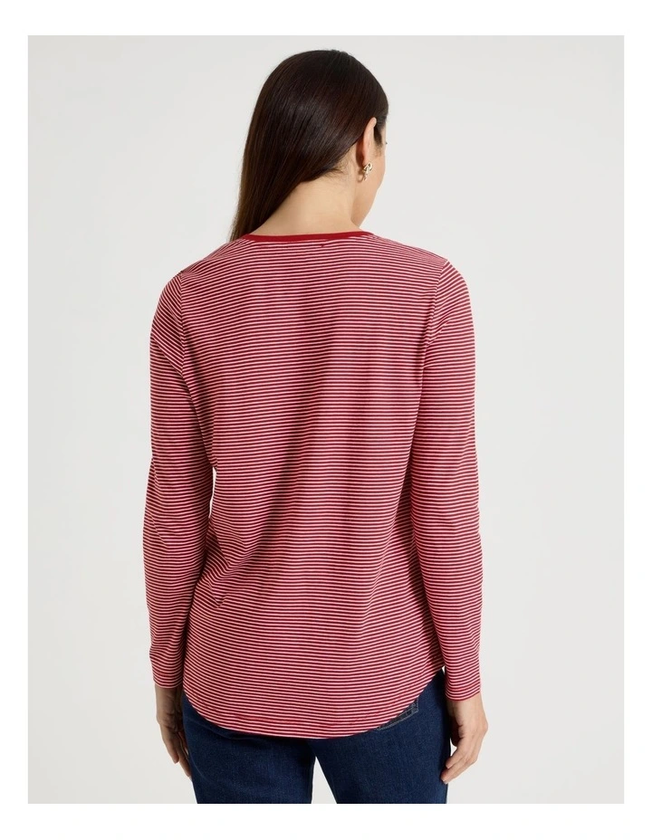 Long Sleeve Wardrobe Staple Tee in Red/Ivory Stripe image 6