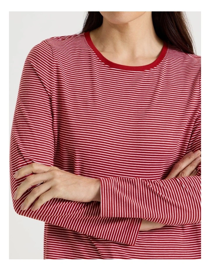 Long Sleeve Wardrobe Staple Tee in Red/Ivory Stripe image 7