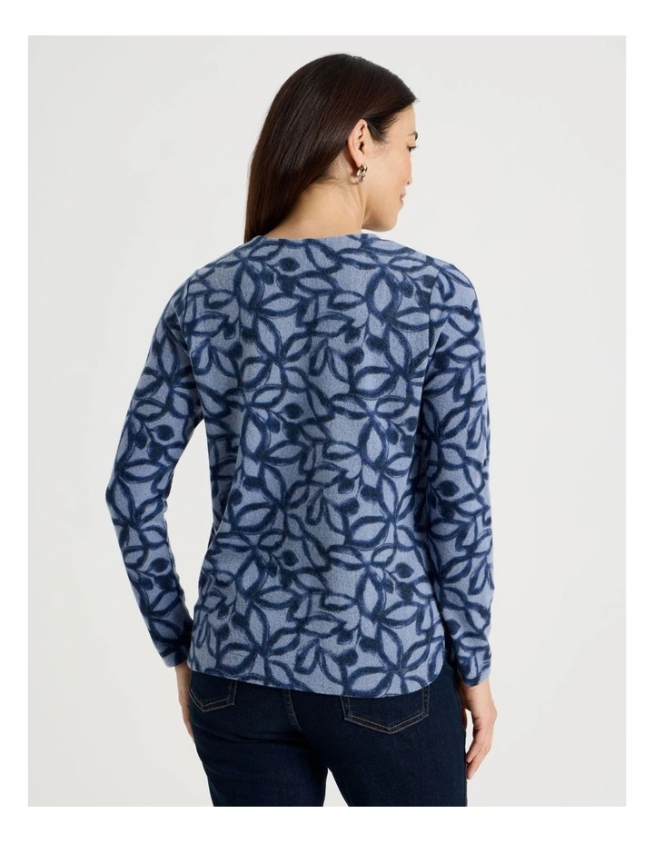 Long Sleeve Soft Touch Tee With Crew Neck in Blue Leaf Print image 6