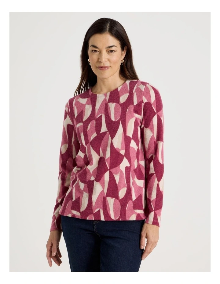 Long Sleeve Soft Touch Tee With Crew Neck in Pink Abstract Print image 3