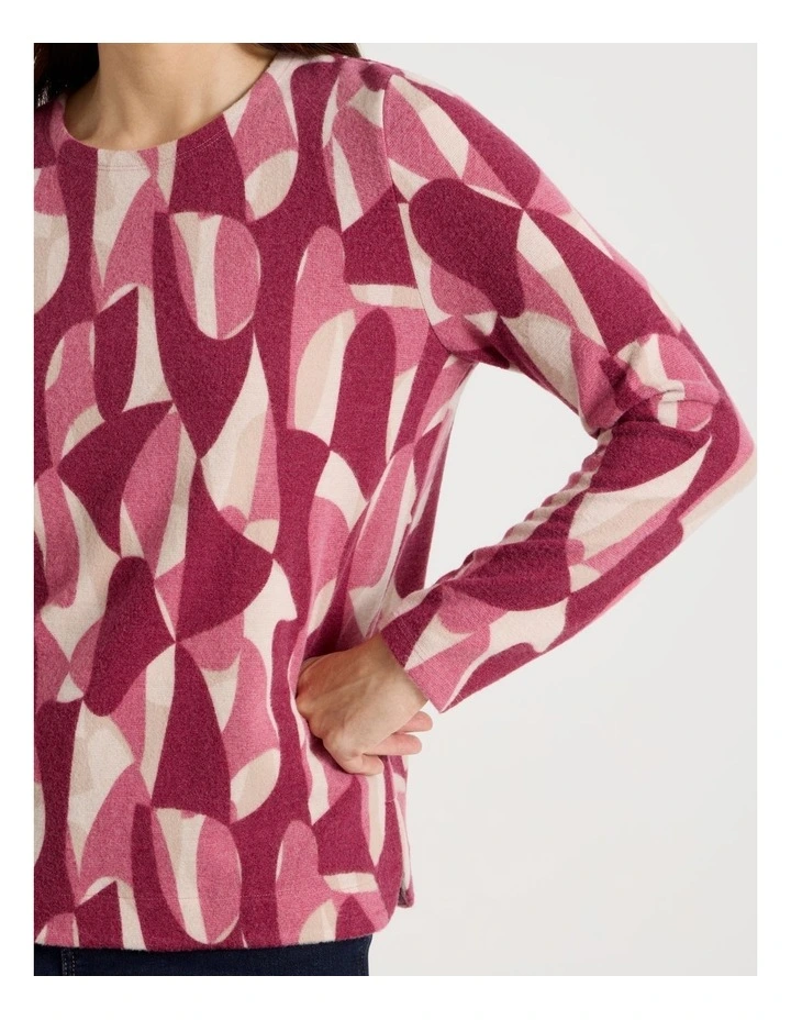 Long Sleeve Soft Touch Tee With Crew Neck in Pink Abstract Print image 4