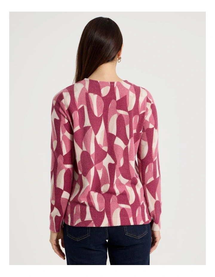 Long Sleeve Soft Touch Tee With Crew Neck in Pink Abstract Print image 6