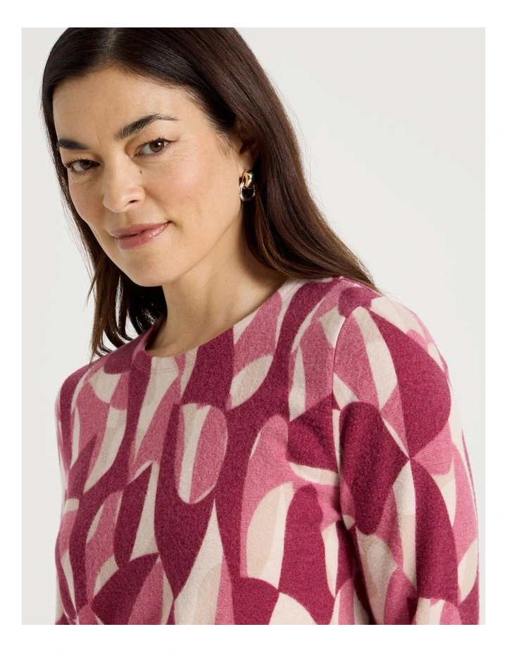 Long Sleeve Soft Touch Tee With Crew Neck in Pink Abstract Print image 7