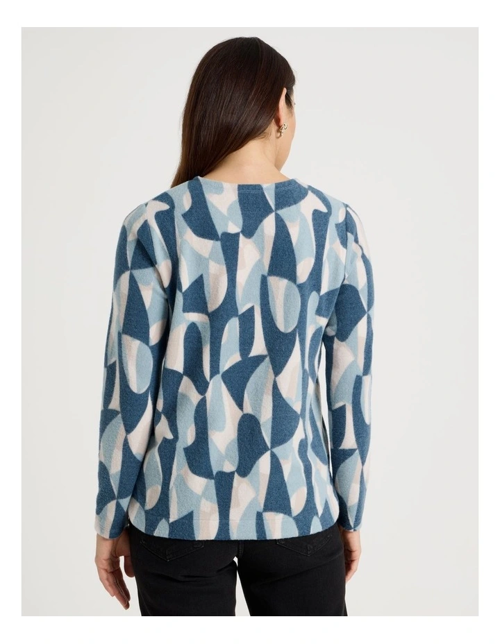 Long Sleeve Soft Touch Tee With Crew Neck in Teal Abstract Print image 6