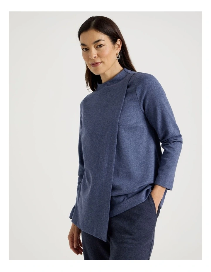 Asymmetrical Funnel Neck Sweat in Denim Marle image 1
