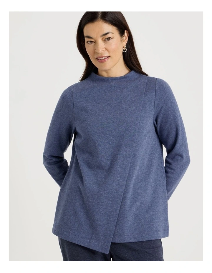 Asymmetrical Funnel Neck Sweat in Denim Marle image 2