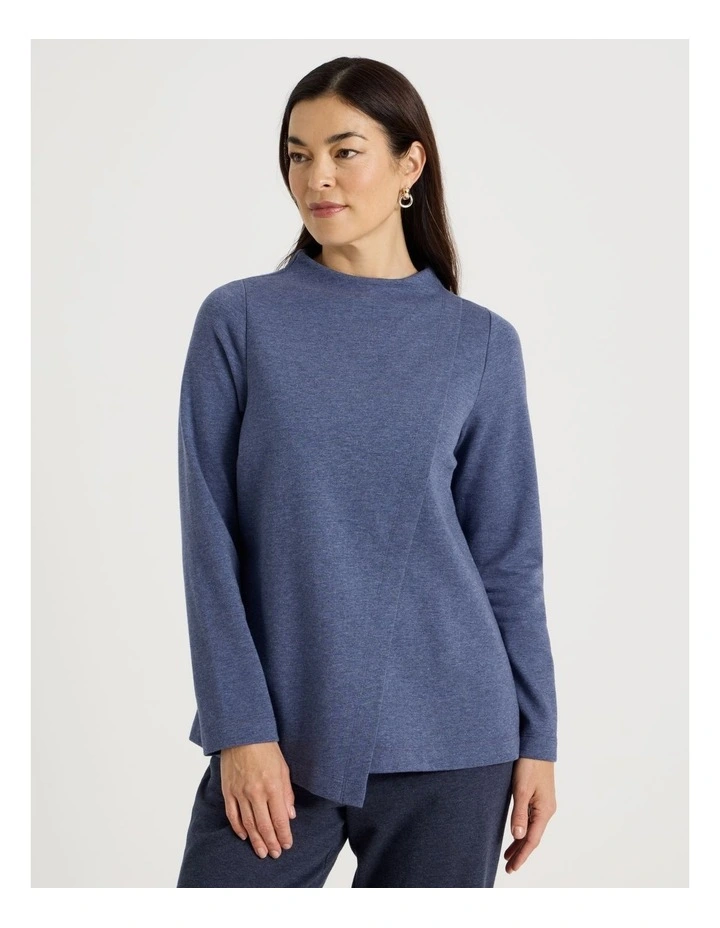 Asymmetrical Funnel Neck Sweat in Denim Marle image 4