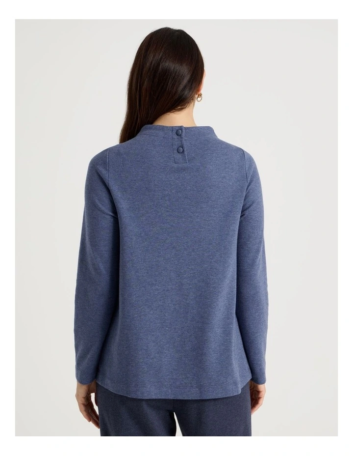 Asymmetrical Funnel Neck Sweat in Denim Marle image 6