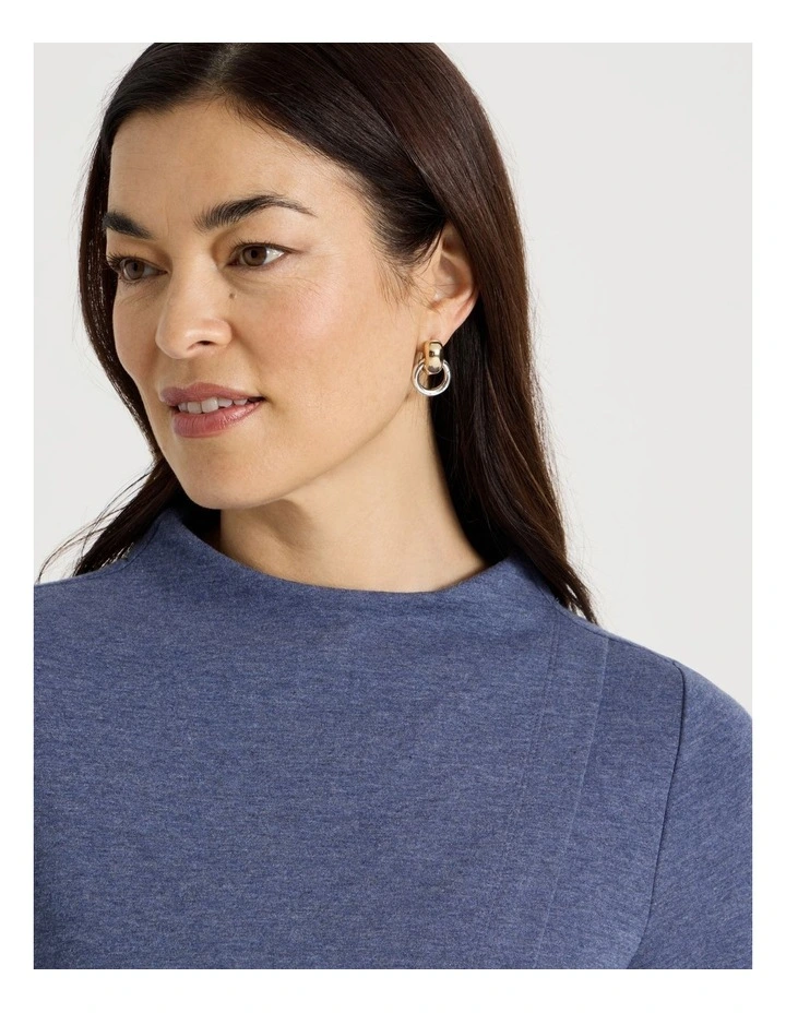 Asymmetrical Funnel Neck Sweat in Denim Marle image 7