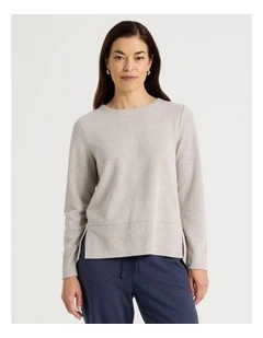 Long Sleeve Tee With Forward Seam in Stone and Ivory