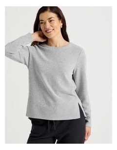 Long Sleeve Tee With Forward Seam in Black and Ivory