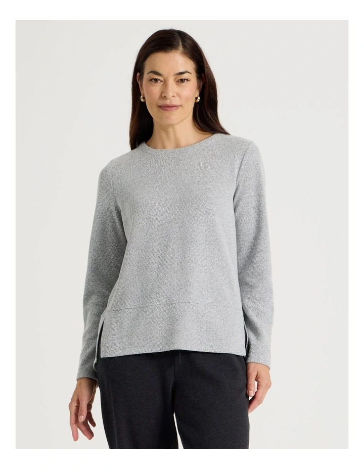 Long Sleeve Tee With Forward Seam in Black and Ivory image 3