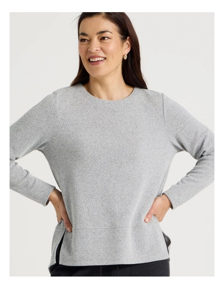 Long Sleeve Tee With Forward Seam in Black and Ivory image 4