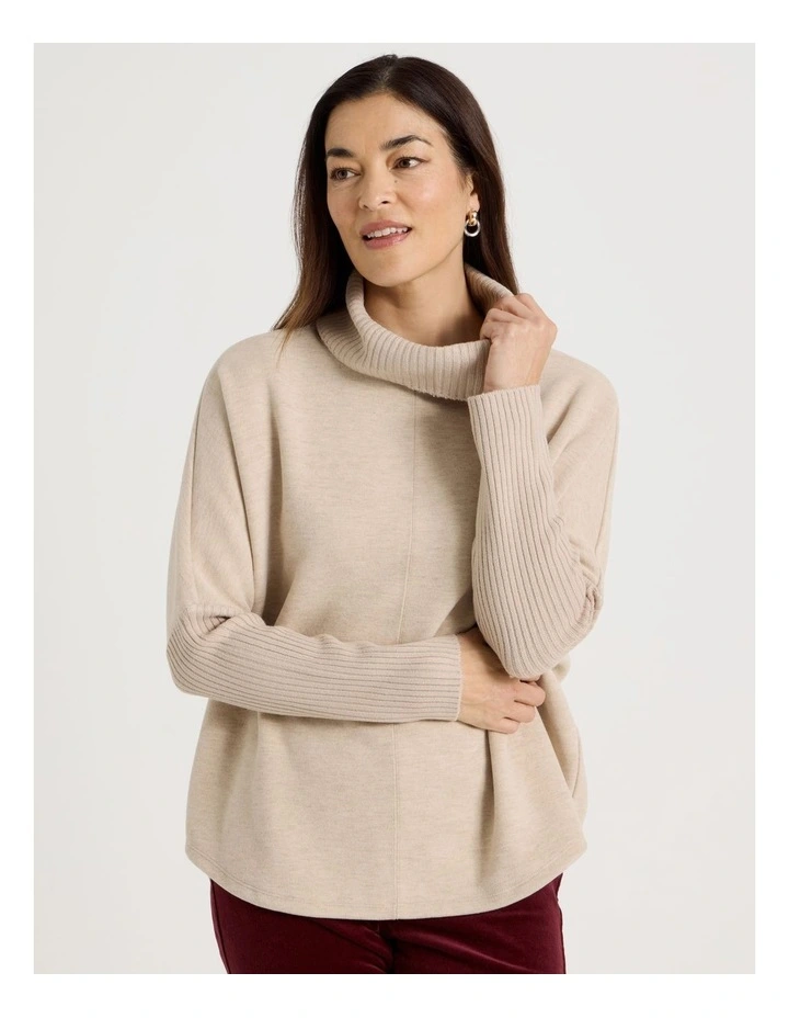 Rib Sleeve Circle Sweat in Oatmeal image 1