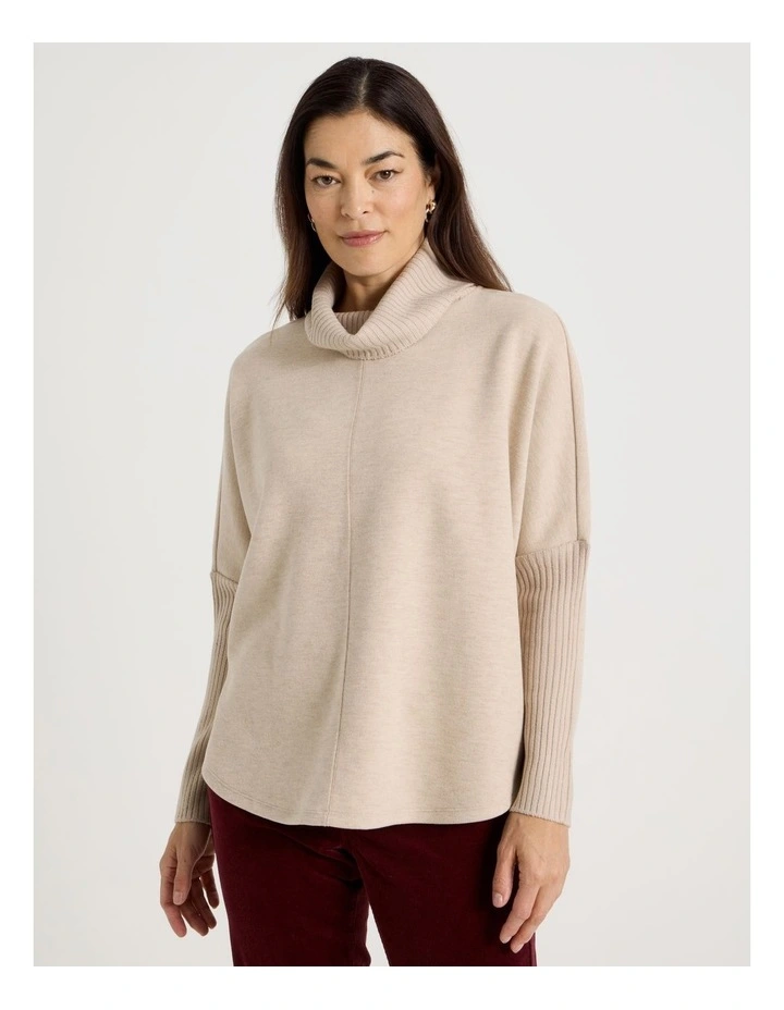 Rib Sleeve Circle Sweat in Oatmeal image 3