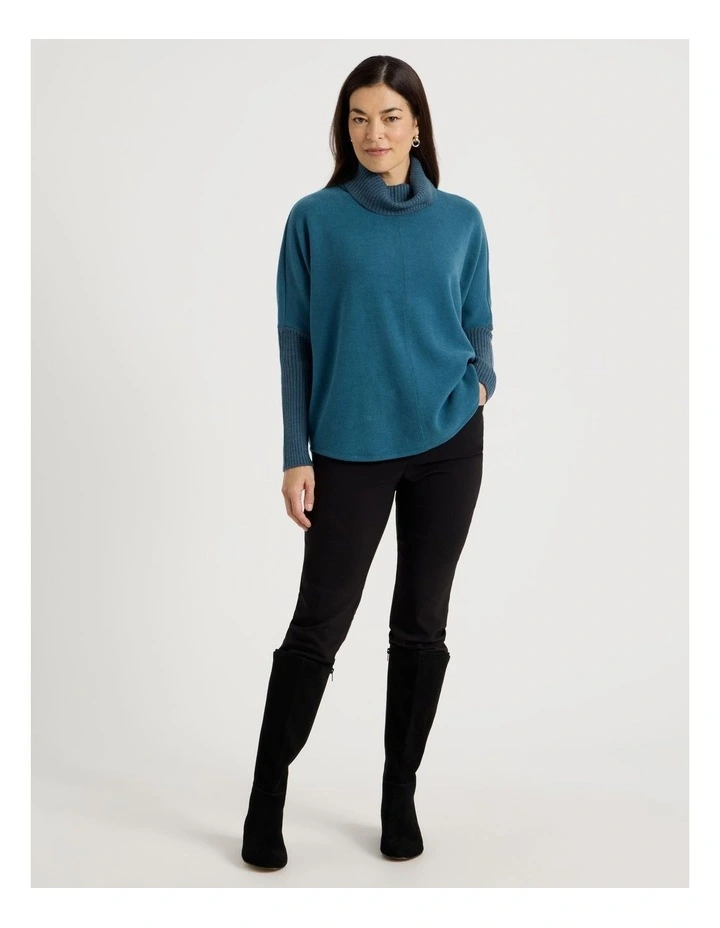 Rib Sleeve Circle Sweat in Teal Marle image 3