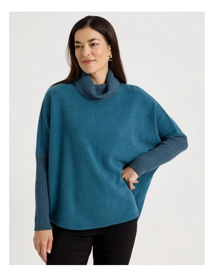 Rib Sleeve Circle Sweat in Teal Marle image 4