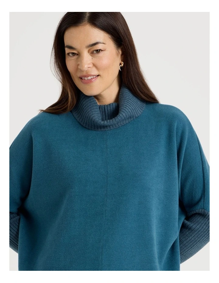 Rib Sleeve Circle Sweat in Teal Marle image 5