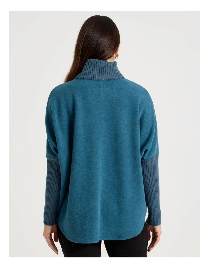 Rib Sleeve Circle Sweat in Teal Marle image 6