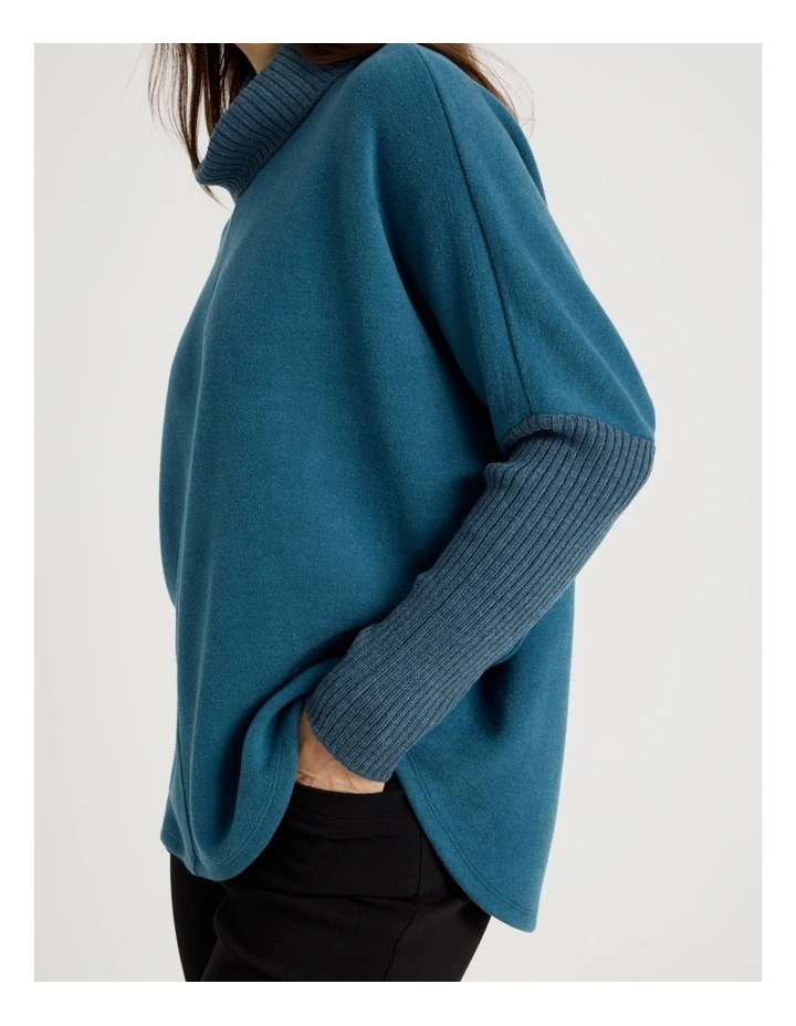 Rib Sleeve Circle Sweat in Teal Marle image 7