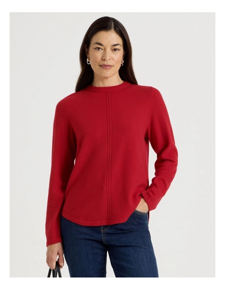 Cable Front Jumper With Plaited Neck Band in Crimson image 1