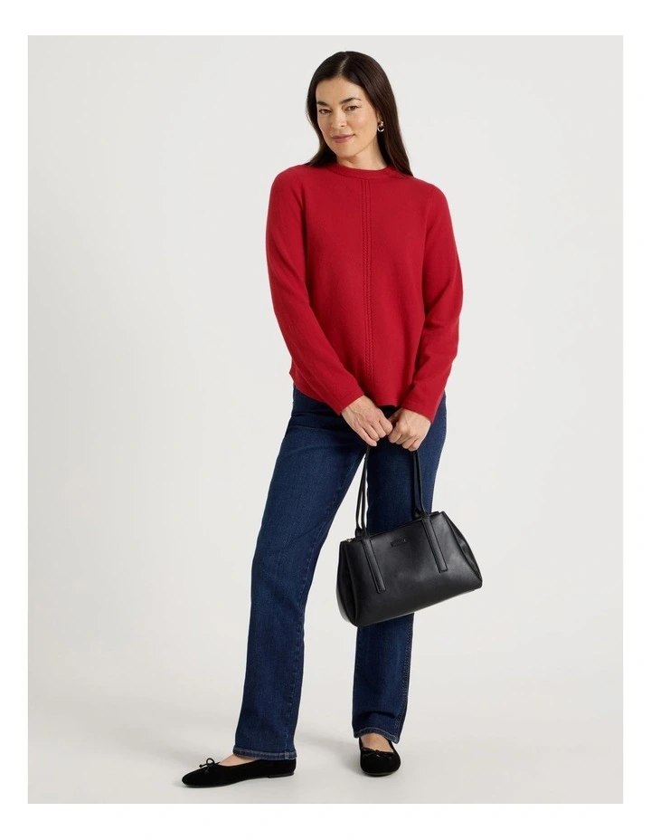 Cable Front Jumper With Plaited Neck Band in Crimson image 2