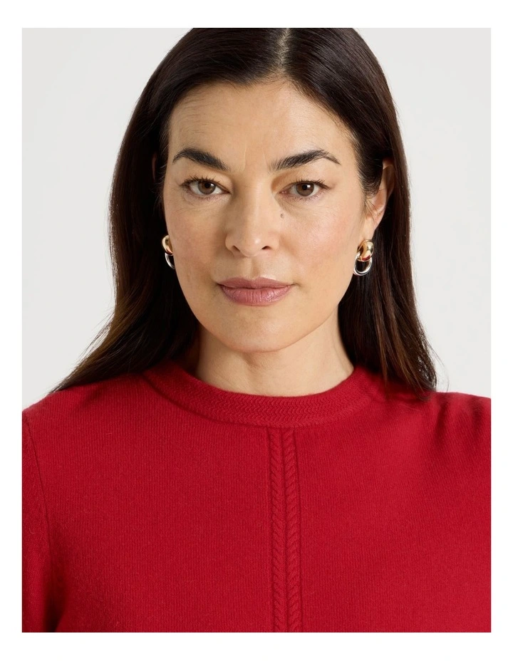 Cable Front Jumper With Plaited Neck Band in Crimson image 3