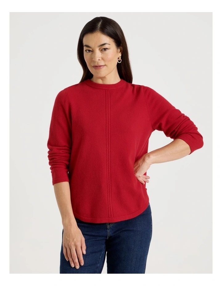 Cable Front Jumper With Plaited Neck Band in Crimson image 4
