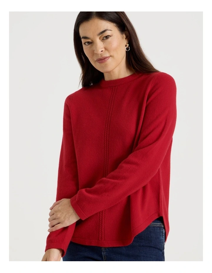 Cable Front Jumper With Plaited Neck Band in Crimson image 5