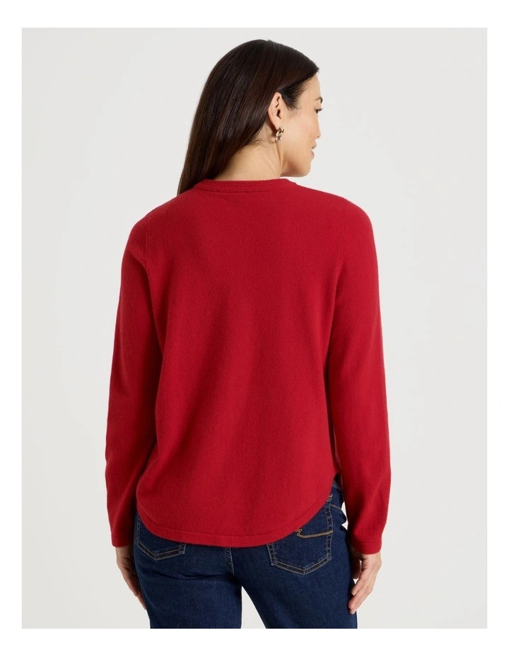 Cable Front Jumper With Plaited Neck Band in Crimson image 6