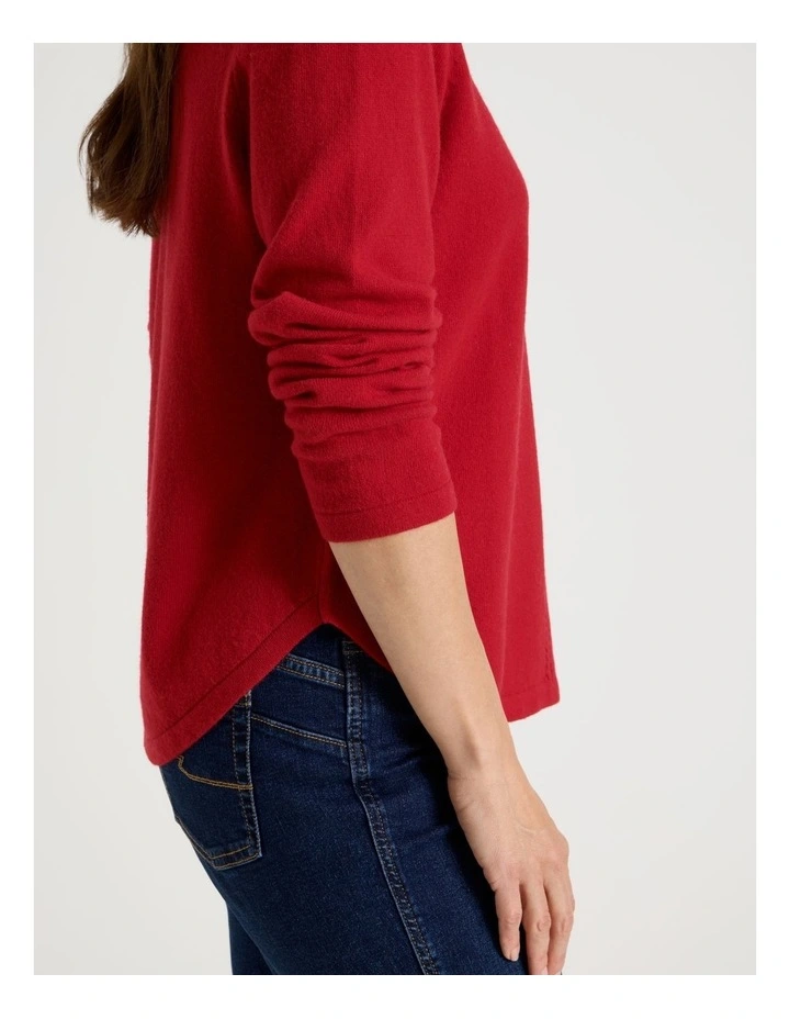 Cable Front Jumper With Plaited Neck Band in Crimson image 7