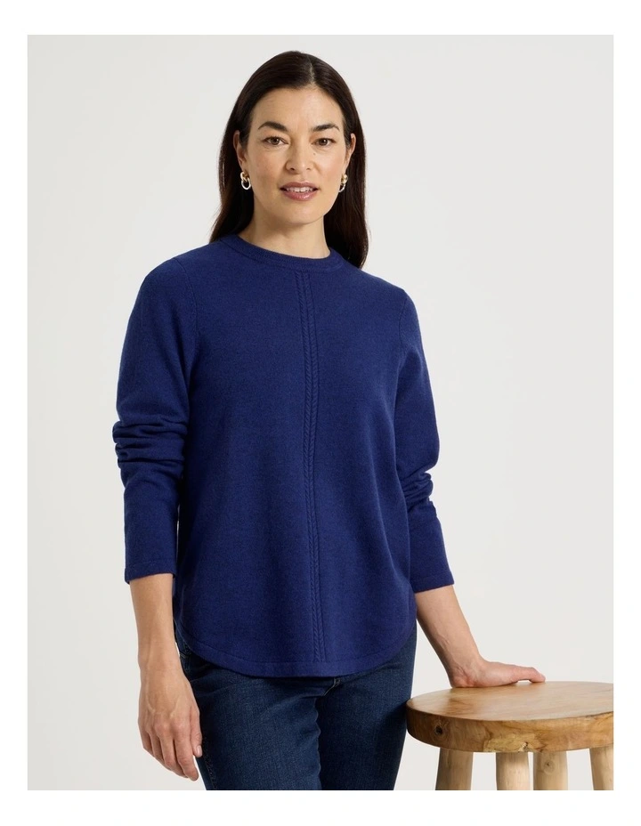 Cable Front Jumper With Plaited Neck Band in Marine image 1