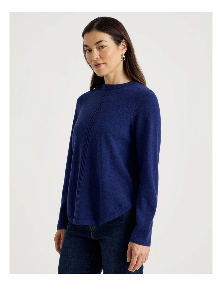Cable Front Jumper With Plaited Neck Band in Marine image 4