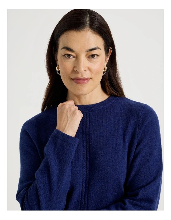 Cable Front Jumper With Plaited Neck Band in Marine image 5