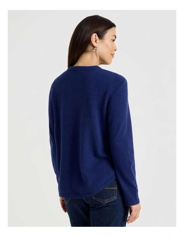 Cable Front Jumper With Plaited Neck Band in Marine image 6