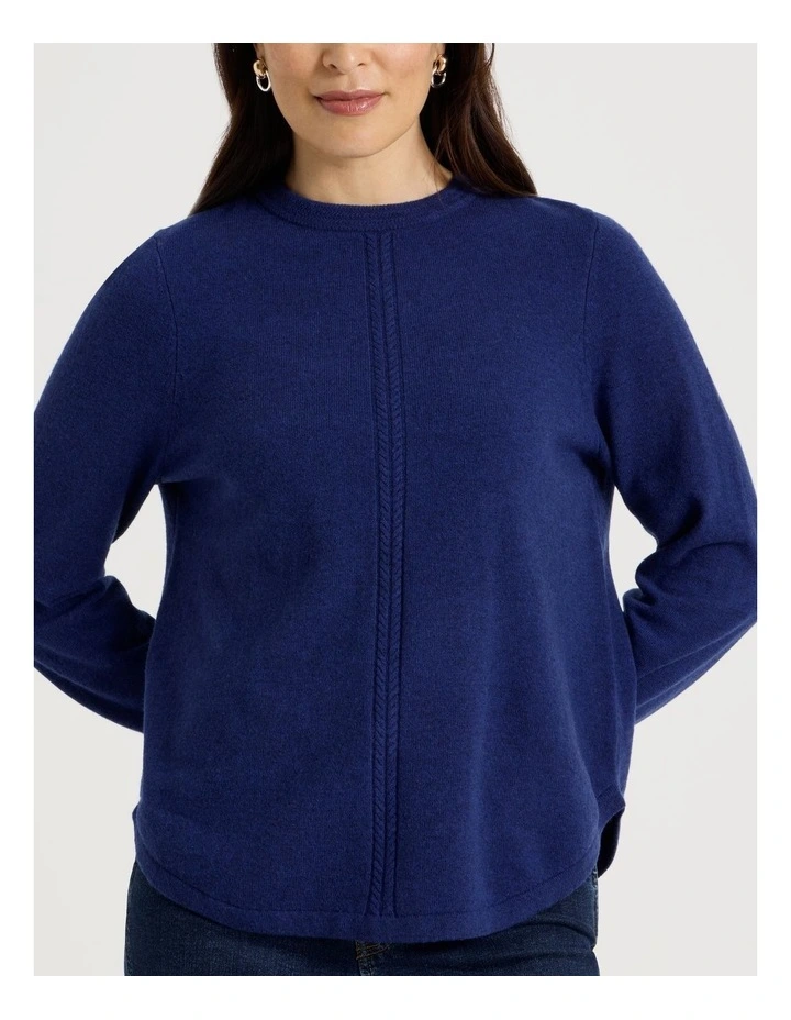 Cable Front Jumper With Plaited Neck Band in Marine image 7
