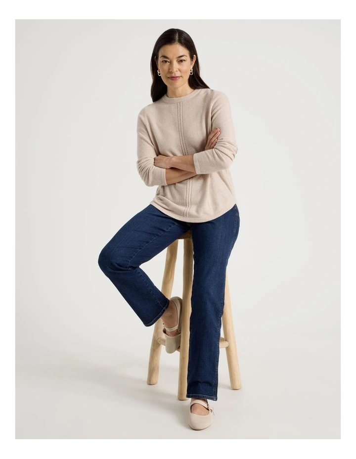 Cable Front Jumper With Plaited Neck Band in Oatmeal image 4