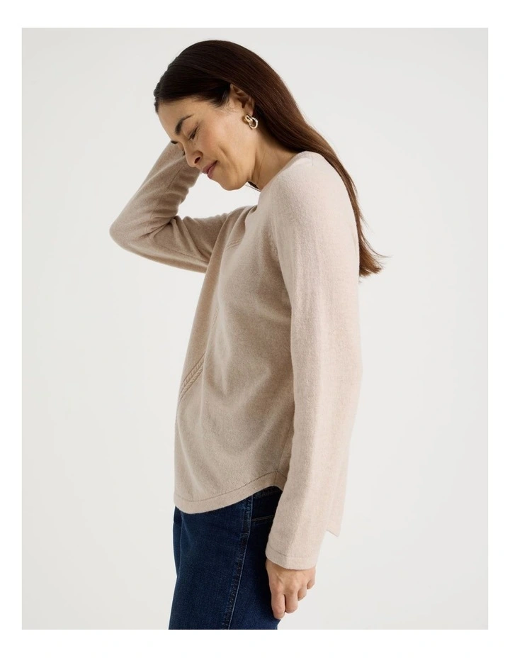 Cable Front Jumper With Plaited Neck Band in Oatmeal image 5