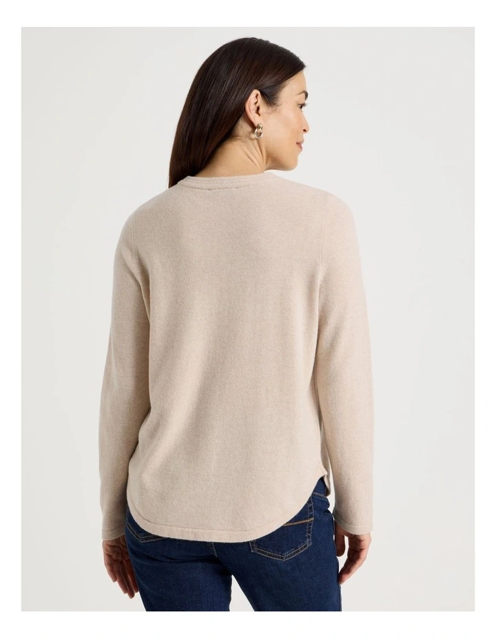 Cable Front Jumper With Plaited Neck Band in Oatmeal image 6