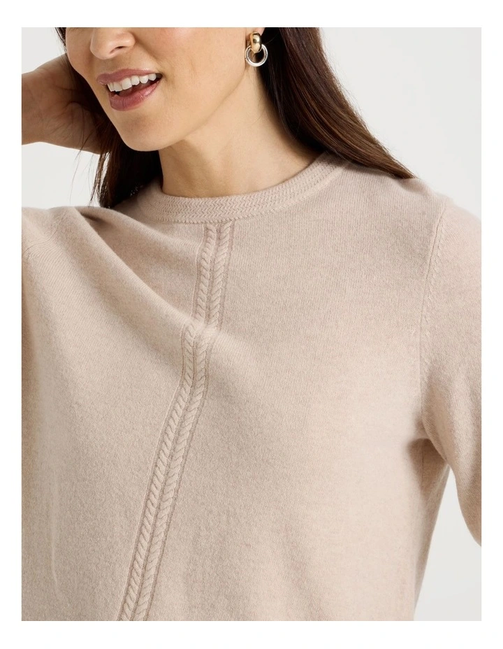 Cable Front Jumper With Plaited Neck Band in Oatmeal image 7