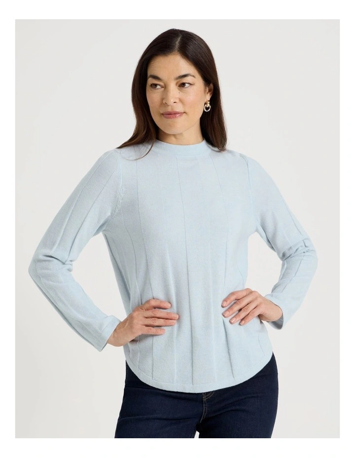 Wide Rib Jumper With Curved Hem in Ice Blue image 2