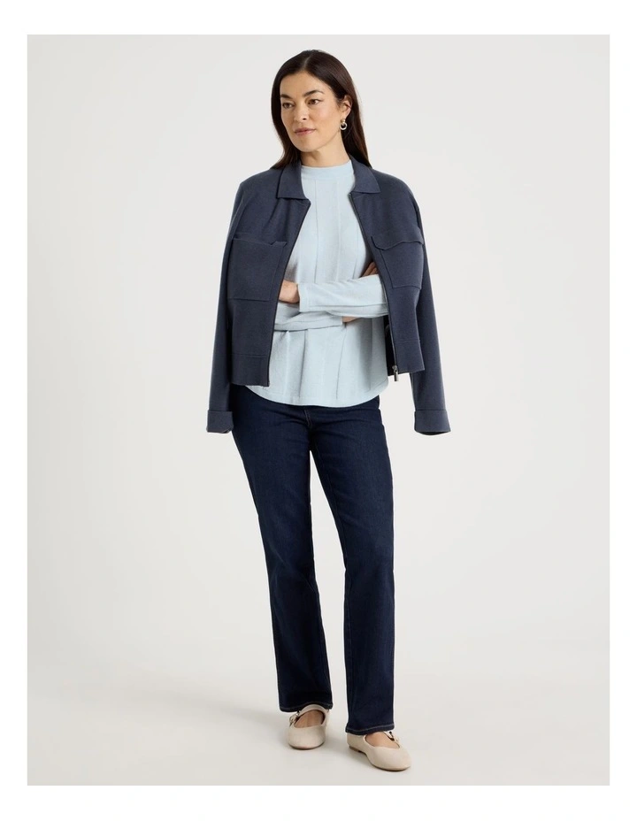 Wide Rib Jumper With Curved Hem in Ice Blue image 3