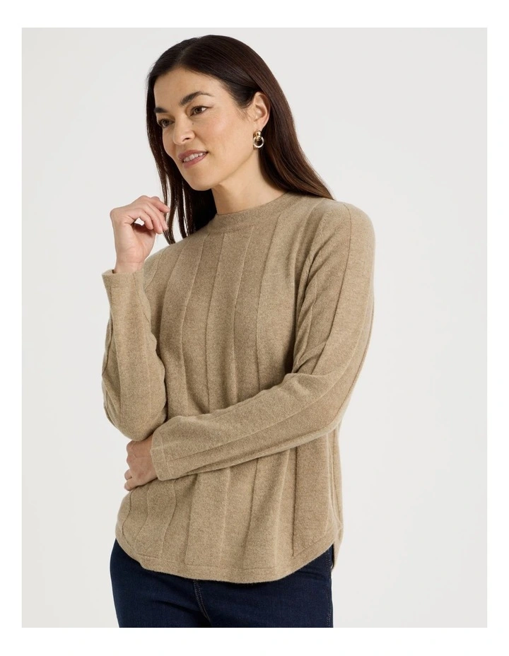 Wide Rib Jumper With Curved Hem in Latte image 3